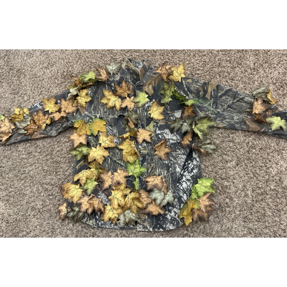 Rare Custom Mossy Oak Camo Lightweight Hunt Button Up Chamois Shirt Sz XL